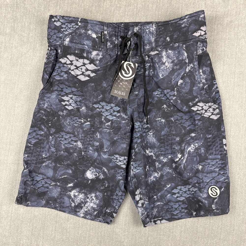Scales First Mates Shorts Mens Size 30 Black Blue Pockets Drawstring Beach New